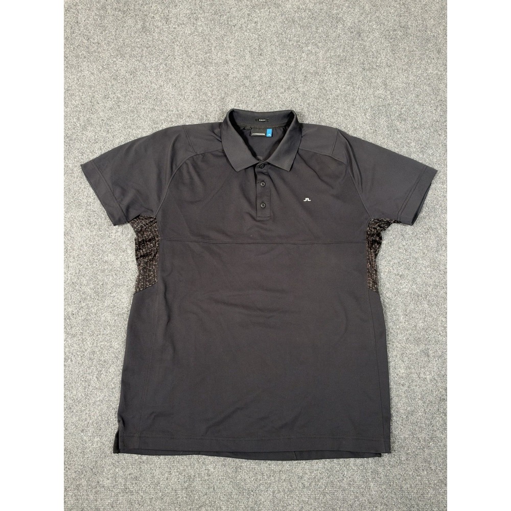 J.Lindeberg Golf Polo Shirt Men's Large Black Jesper Slim TX Torque Performance